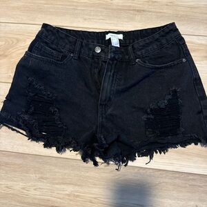 Forever 21 Black Jean Shorts Distressed Frayed Hem